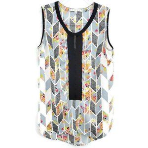 Cabi Tank Top Blue Multicolor Fishtail Floral Keyhole Ladies Summer Shirt Casual